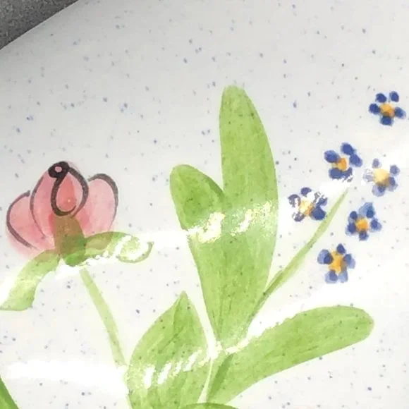 Vtg NS GUSTIN CO Handpainted Pottery Duck w Pink Cosmos and Blue Forget-Me-Nots - Picture 5 of 11